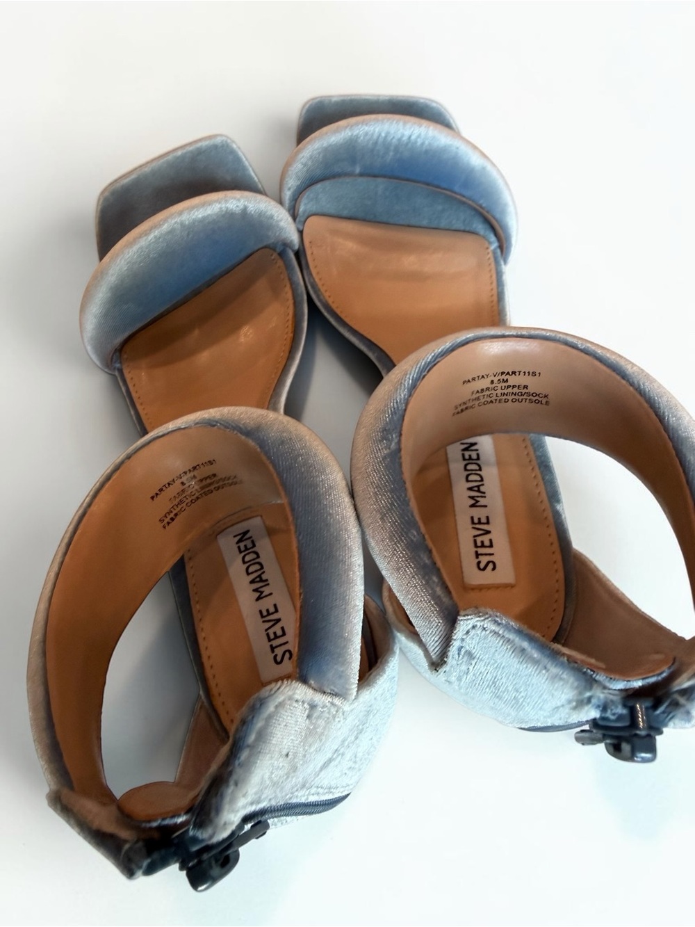 Steve Madden Powder Blue Velvet Ankle-Strap Stiletto Sandals - Picture 8 of 14